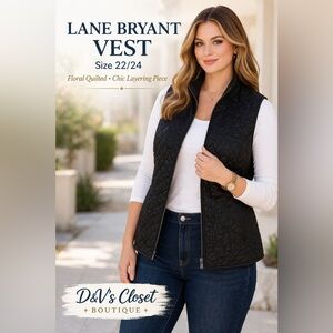 Lane Bryant Black Quilted Vest Size 22/24 Floral Textured Lightweight Layering